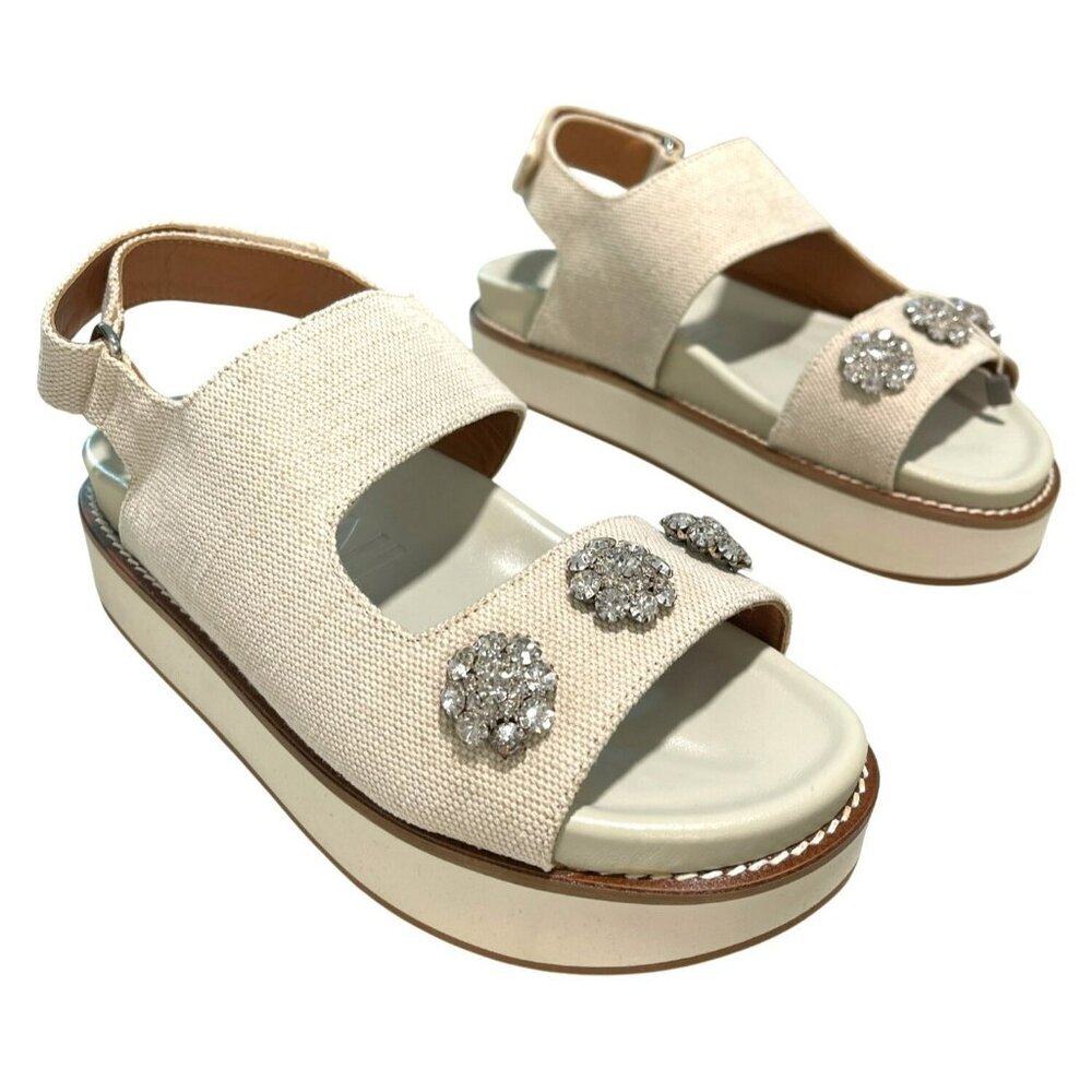 Ganni Cream Jeweled Platform Sandals